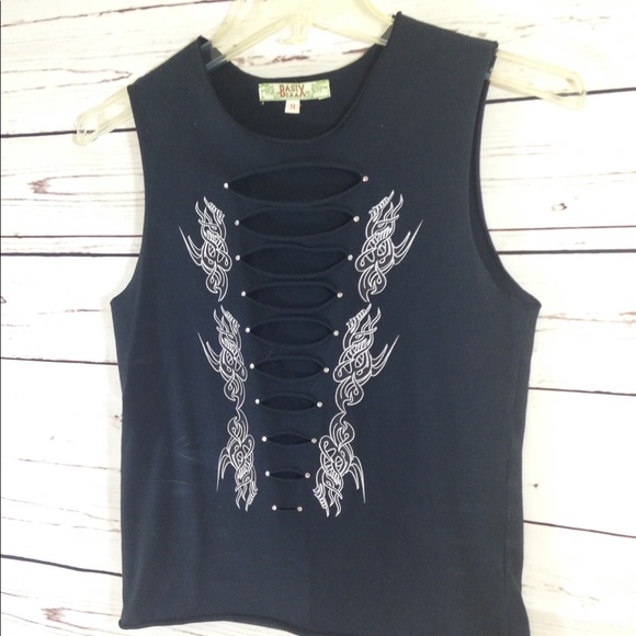 SOLD ~ IBasix USA Black CutOut Top with White Goth - Picture 6 of 6